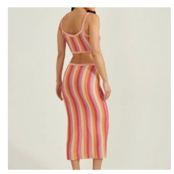 Altar'd State Striped Cutout Midi Dress in Pink, Orange & Cream. Size Med - Picture 2 of 7